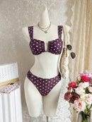 Bikini com Alças Largas e Decote em U com Estampa de Poá de Verão