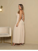 Vestido Longo Serena Luxo Feminino com Bojo, Recorte Frontal