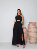 Vestido Longo Serena Luxo Feminino com Bojo, Recorte Frontal