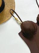 Maiô Feminino com Alça Removível, Corte Alto Triângulo com Aro, Design Franzido e Elegante 