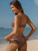 Bikini com Alças Largas e Decote em U com Estampa de Poá de Verão