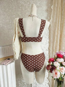 Bikini com Alças Largas e Decote em U com Estampa de Poá de Verão